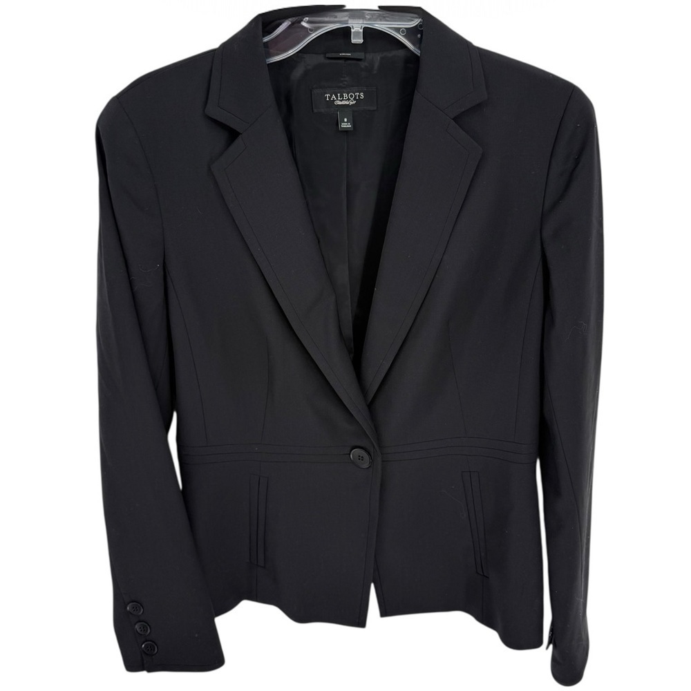 Talbots Jacket Womens Size 8 Black Wool Blend Blazer One Button career